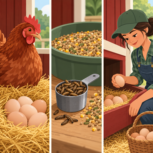Exclusive AviFarms illustration for Support Feather Season: Are Dried BSFL a Smart Molt-Time Treat?
