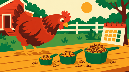 Hen beside measuring scoops and a treat calendar